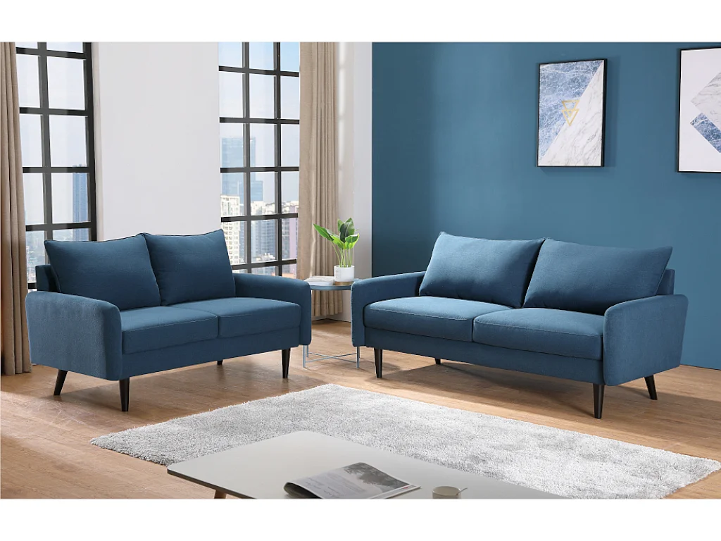 Sofa 3-Sitzer - Stoff - Blau - HALIA