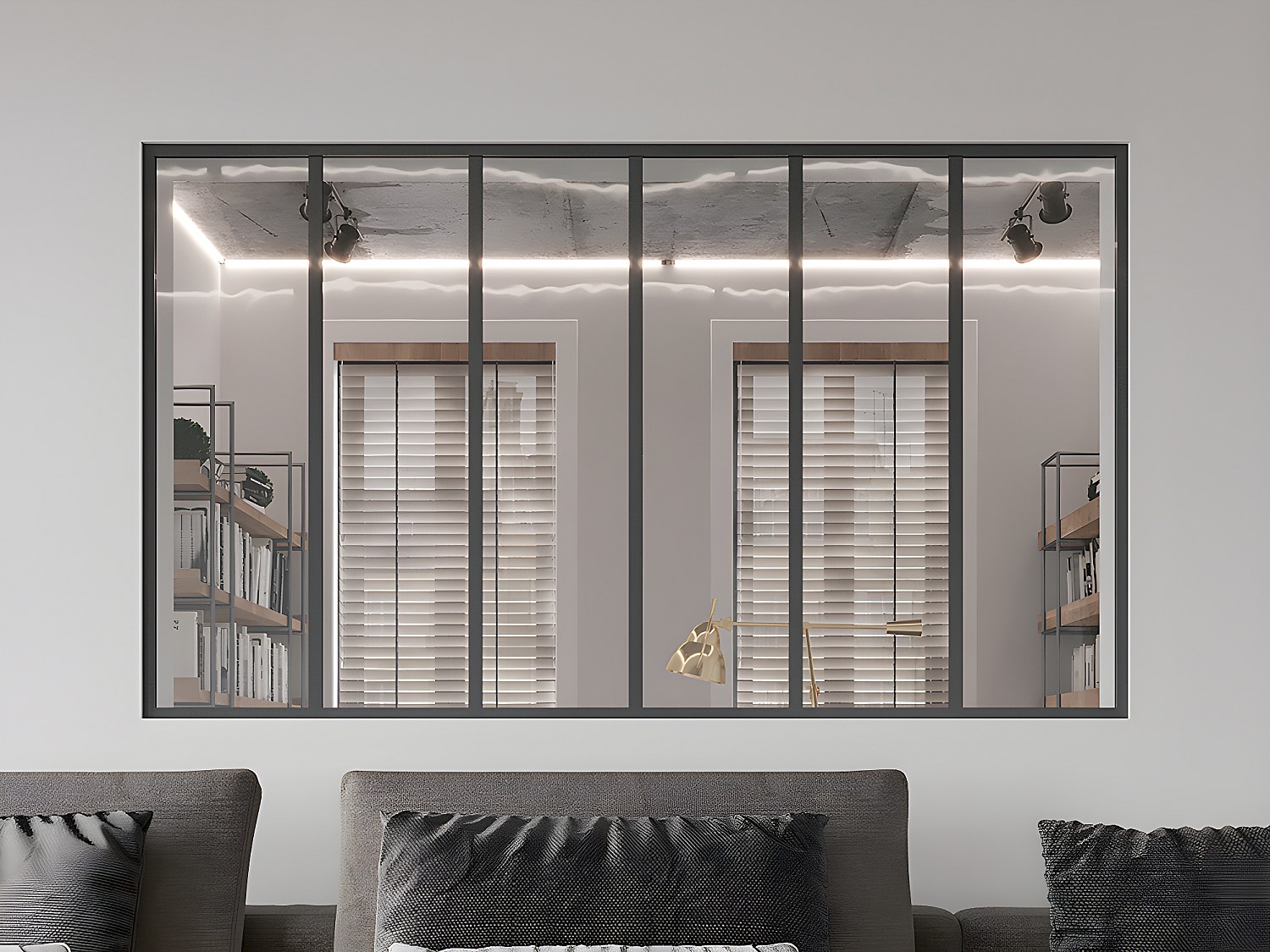 Glasvägg inomhus svart pulverlackerad aluminium 180 × 105 cm BAYVIEW