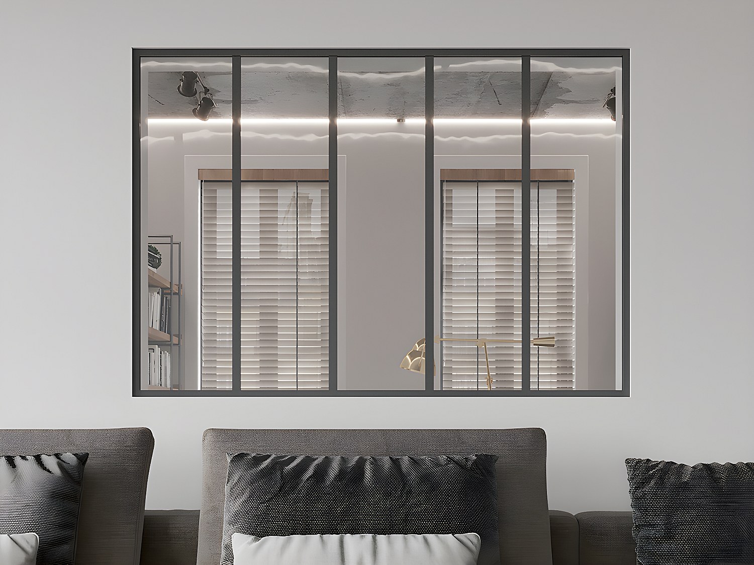 Glasvägg inomhus svart pulverlackerad aluminium 150 × 105 cm BAYVIEW