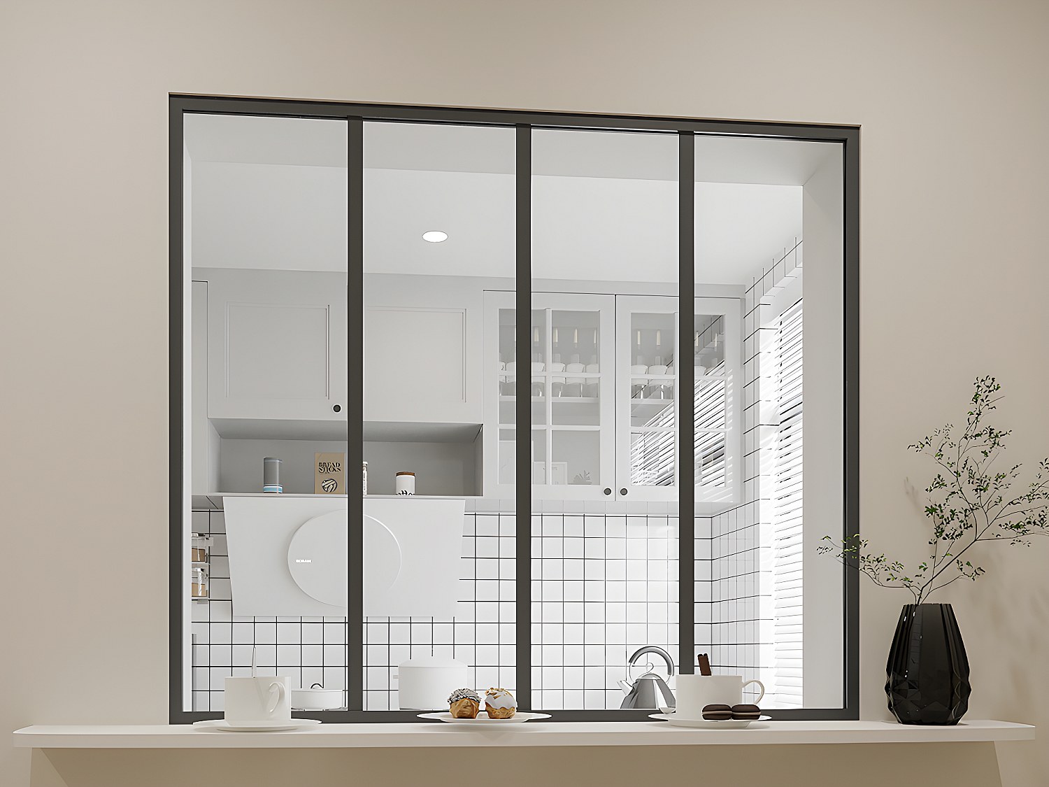 Glasvägg inomhus svart pulverlackerad aluminium 120 × 105 cm BAYVIEW