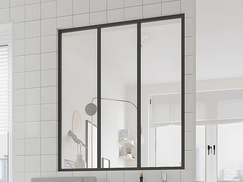 Vetrata stile industriale 90 x 105 cm in alluminio termolaccato nero - BAYVIEW