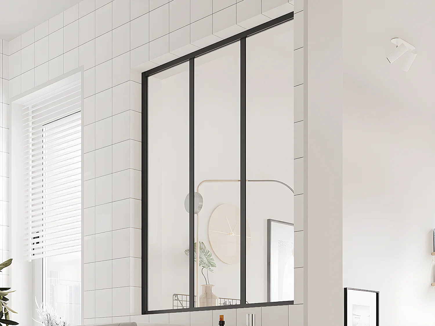 Przeszklona ścianka BAYVIEW z aluminium lakierowanego na czarno - 90x105 cm