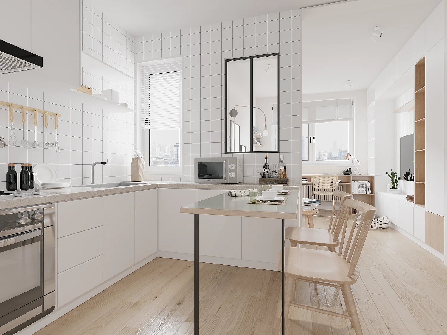 Glazen binnenraam BAYVIEW van aluminium met zwarte poedercoating - 60 x 105 cm