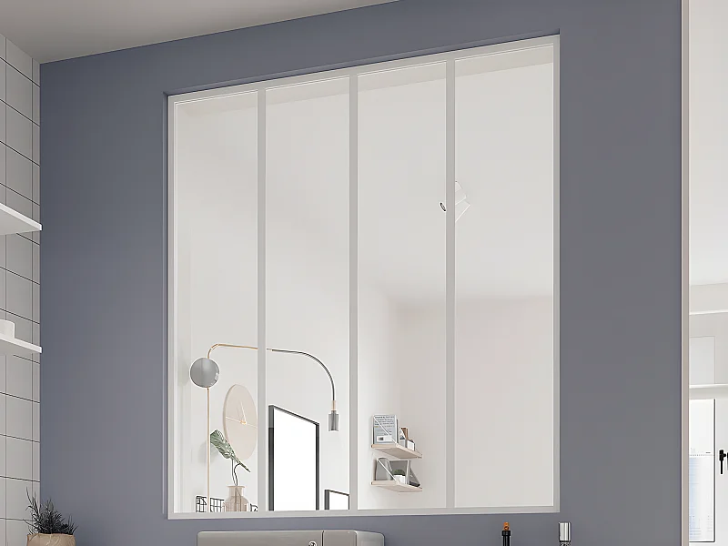 Vetrata stile industriale 120 x 130cm in alluminio termolaccato bianco - BAYVIEW