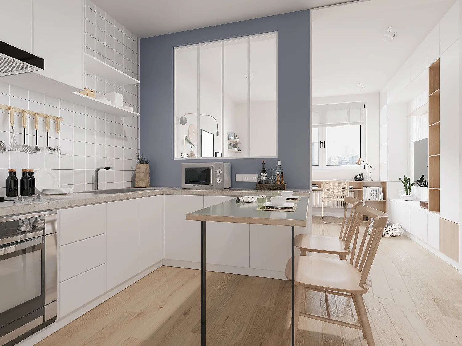 Divisória de vidro BAYVIEW em alumínio termolacado branco - 120x130 cm