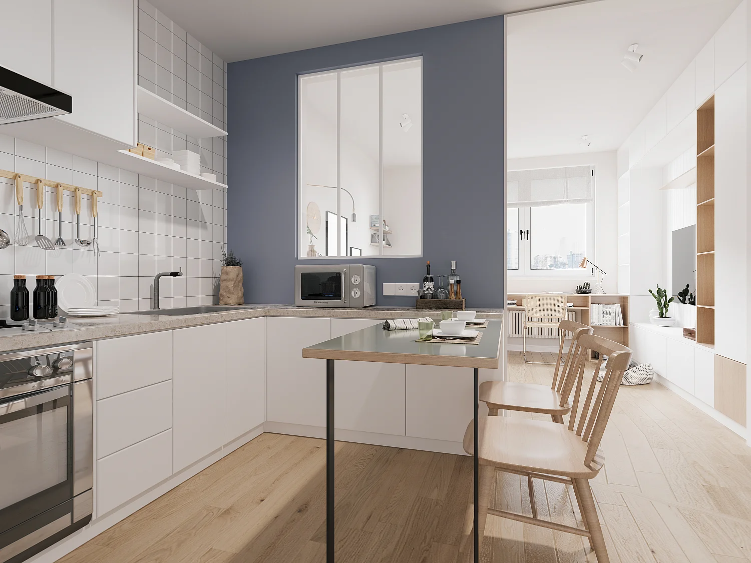 Verrière atelier en aluminium thermolaqué - 90x130 cm - Blanc - BAYVIEW