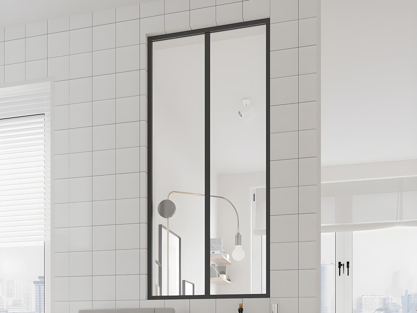 Glaswand Ecklösung 180x60x130 Cm Thermolackiertes Aluminium Schwarz