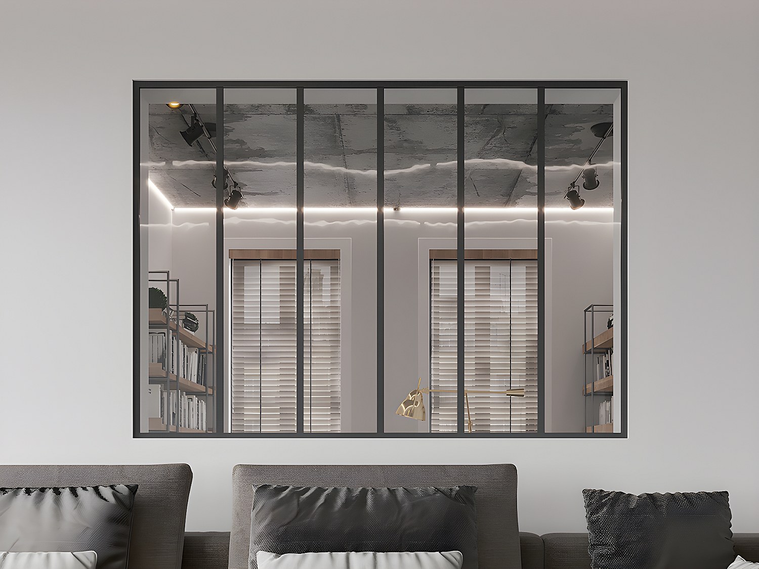 Glasvägg inomhus svart pulverlackerad aluminium 180 × 130 cm BAYVIEW