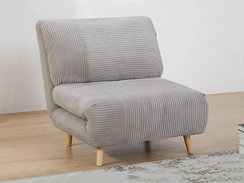 Fauteuil convertible en velours côtelé PALULA - Gris clair