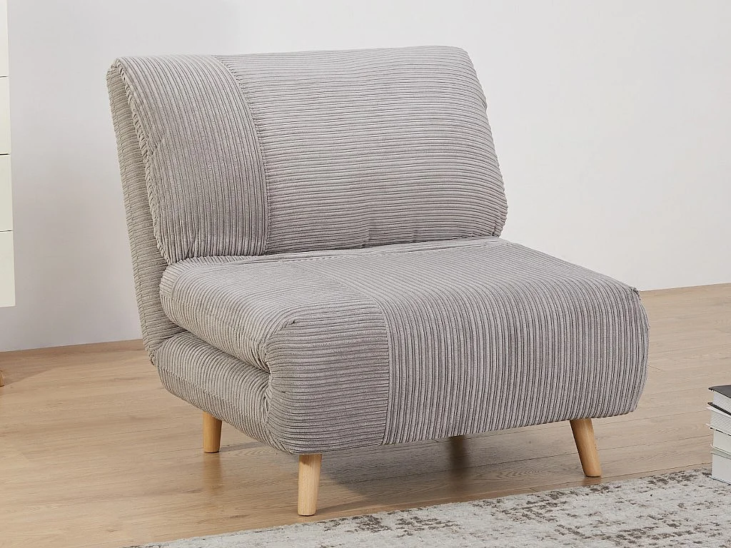 Fauteuil convertible en velours côtelé PALULA - Gris clair