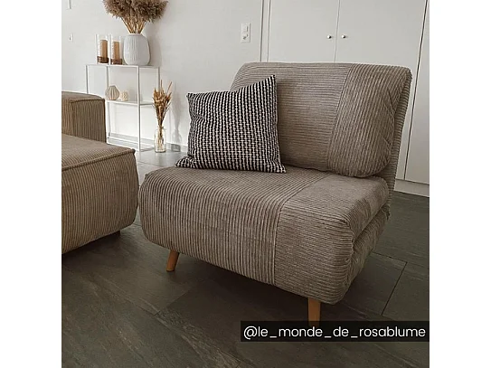 Fauteuil convertible en velours côtelé PALULA - Gris clair