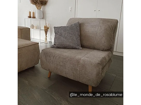 Fauteuil convertible en velours côtelé PALULA - Gris clair