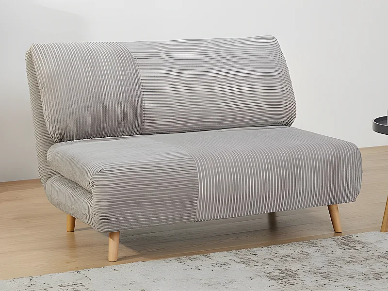 Kanapa 2-osobowa rozkładana z prążkowanego weluru PALULA - jasnoszara