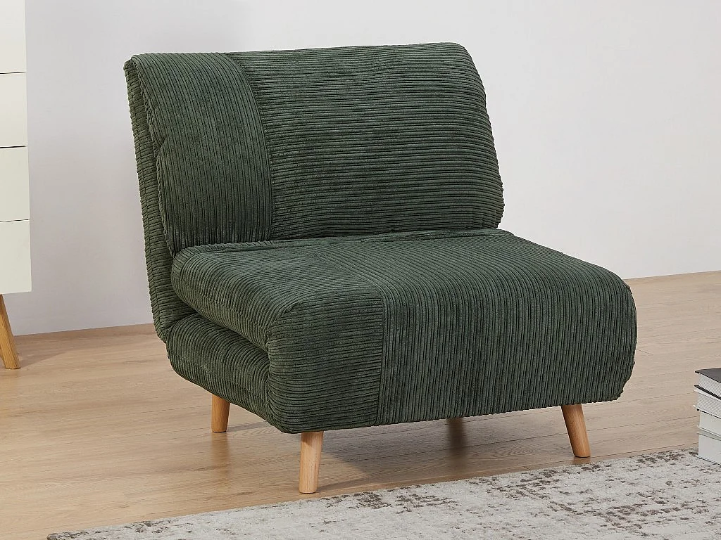 Fauteuil convertible en velours côtelé PALULA - Vert foncé