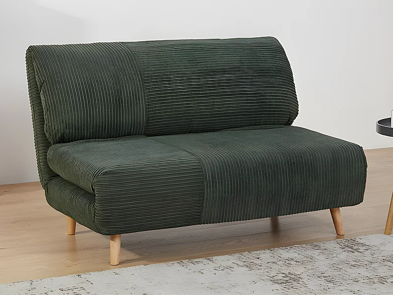 Sofa 2-seters sovesofa i cordfloss PALULA - Mørkegrønn