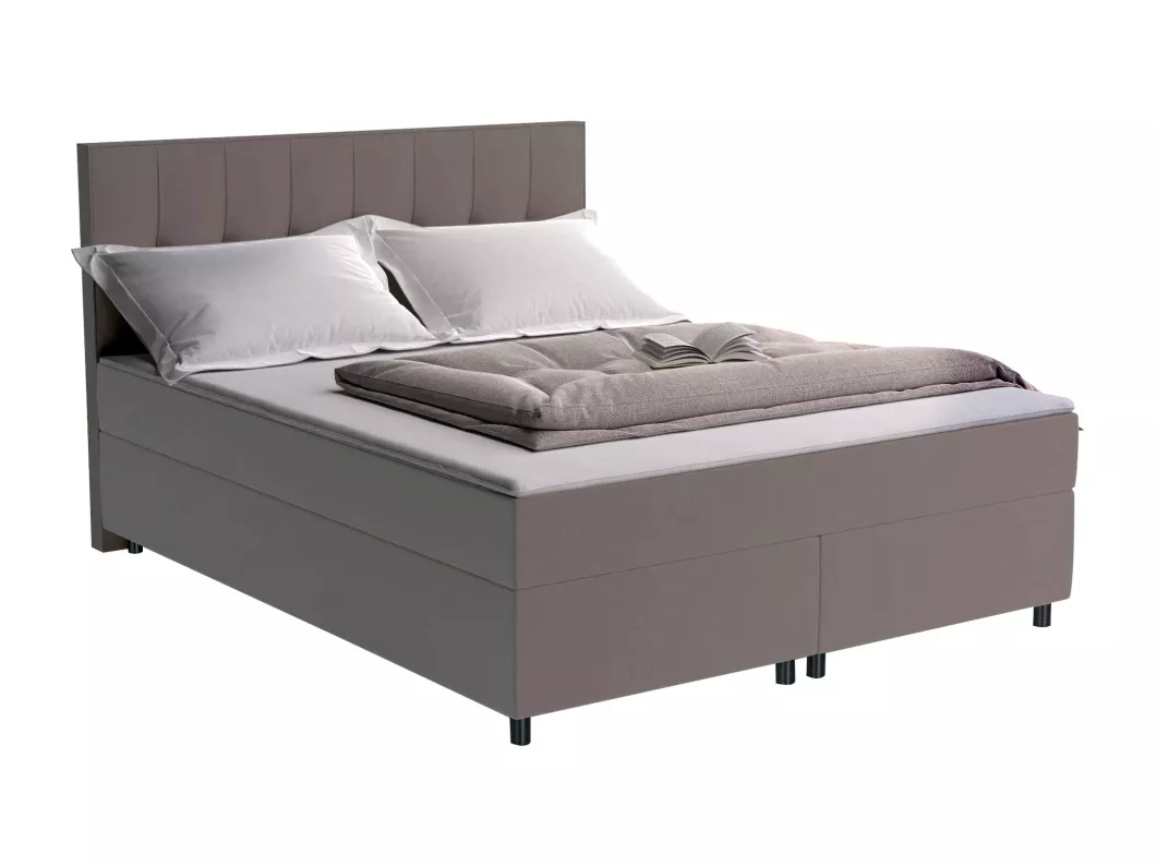 Kauf Unique Boxspringbett mit gestepptem Kopfteil + Lattenroste + Matratzen + Topper - 180 x 200 cm - Stoff - Grau - SIERO von YSMÉE