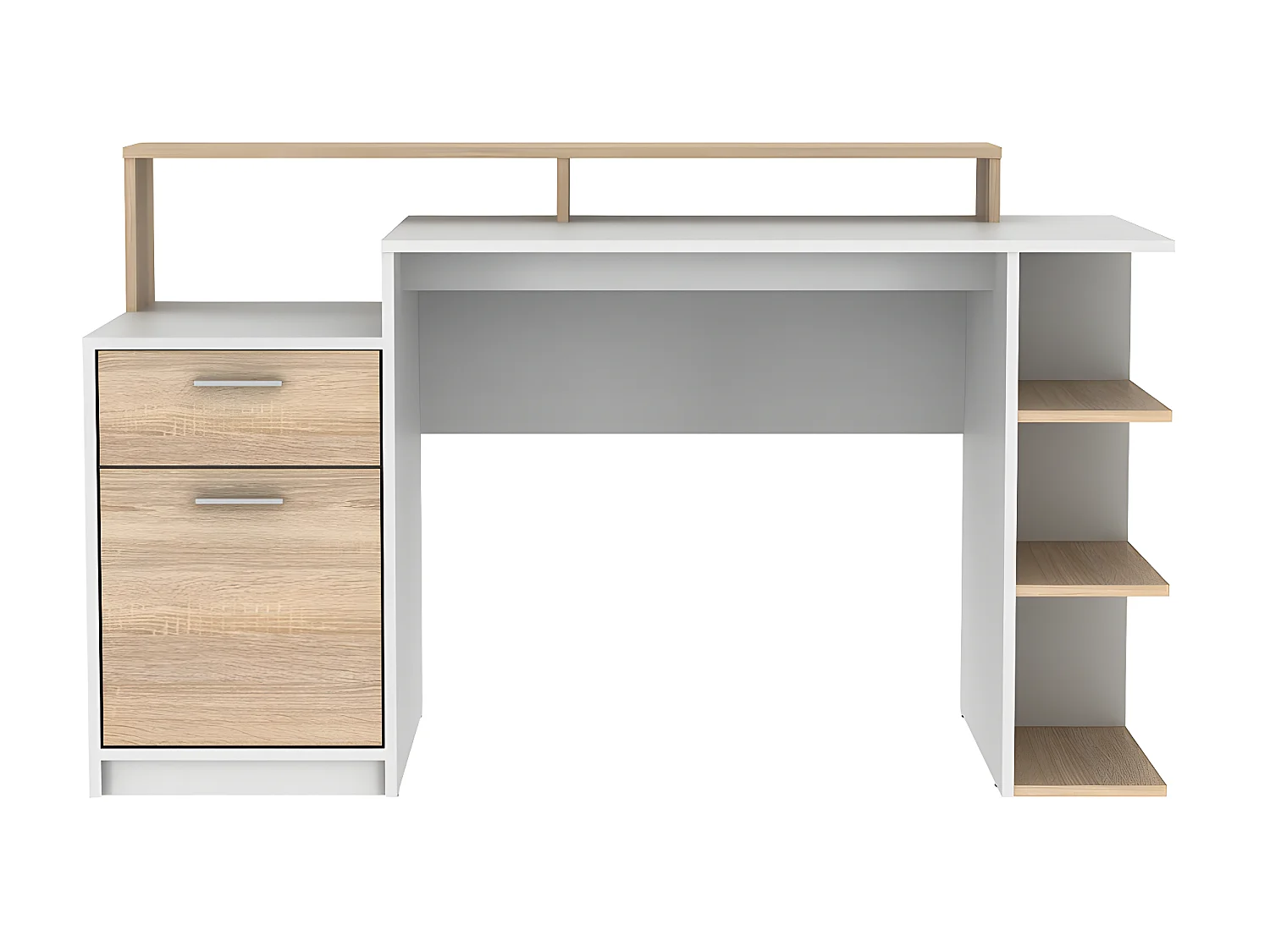 Bureau avec rangements ZACHARIE - Blanc et chêne