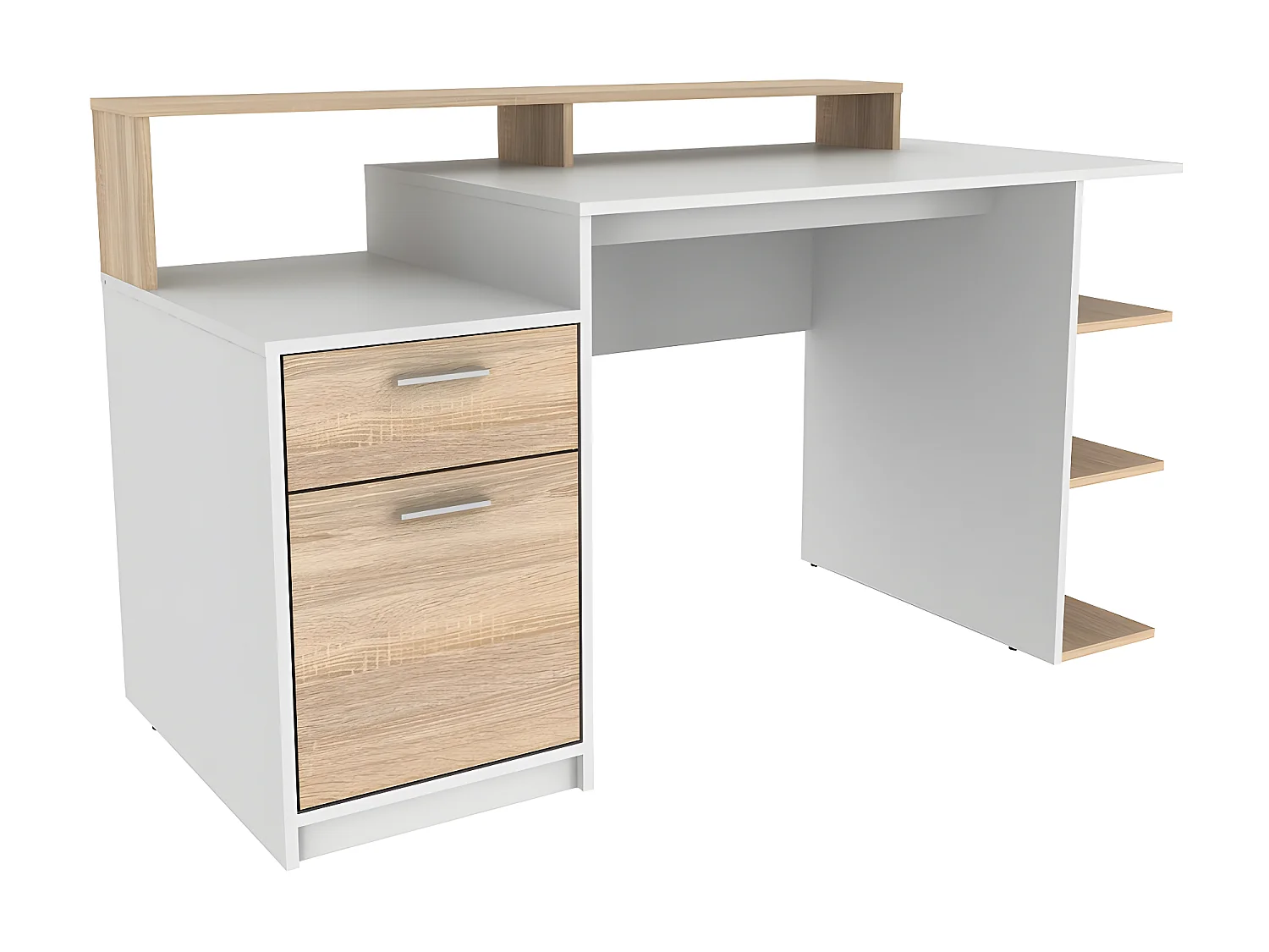 Bureau avec rangements ZACHARIE - Blanc et chêne