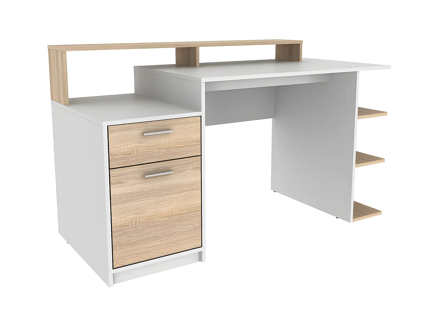 Scrivania con vani portaoggetti ZACHARIE - Bianco e quercia
