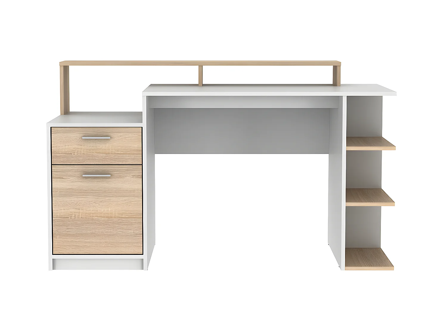 Scrivania con vani portaoggetti ZACHARIE - Bianco e quercia