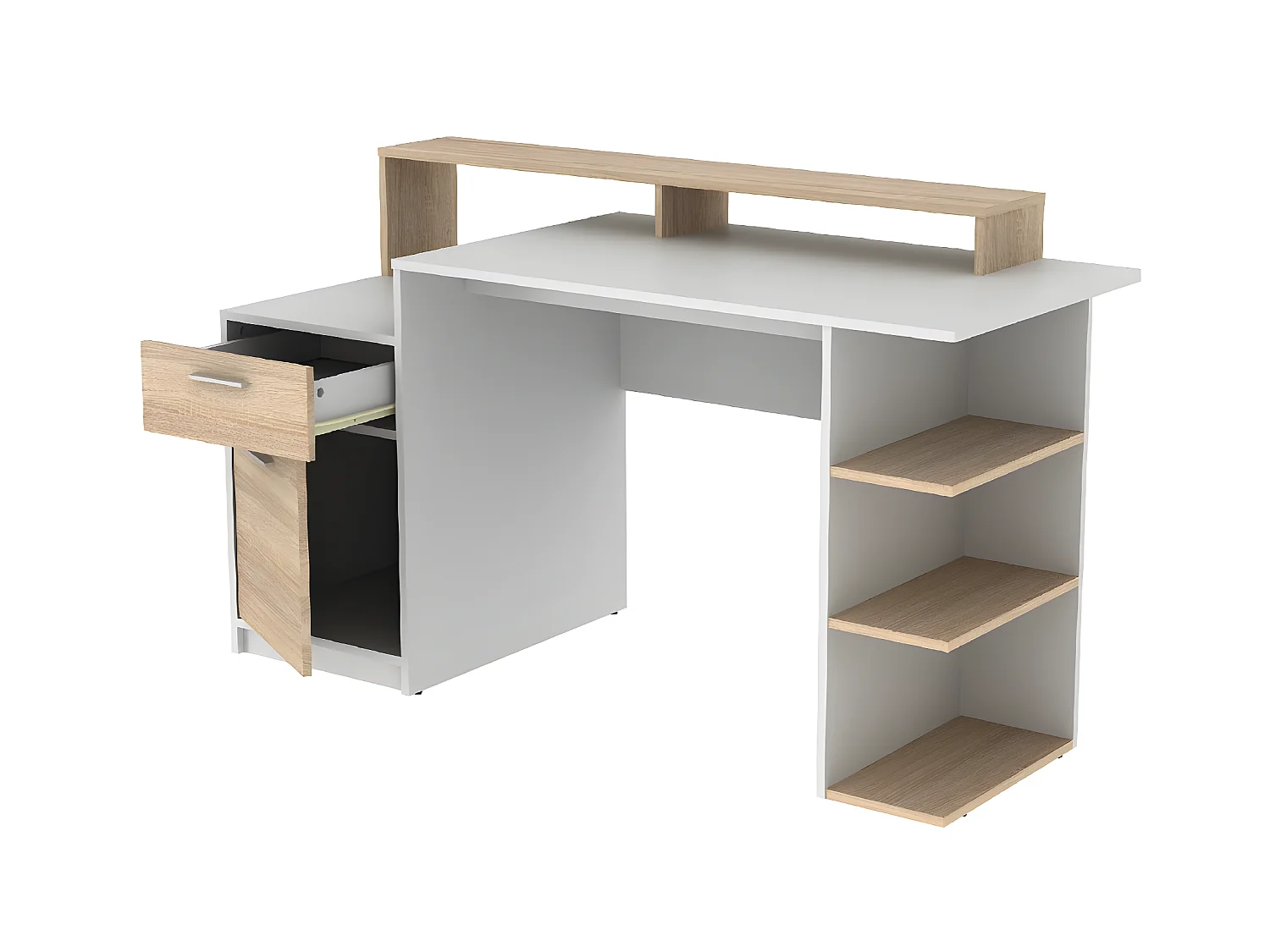 Scrivania con vani portaoggetti ZACHARIE - Bianco e quercia