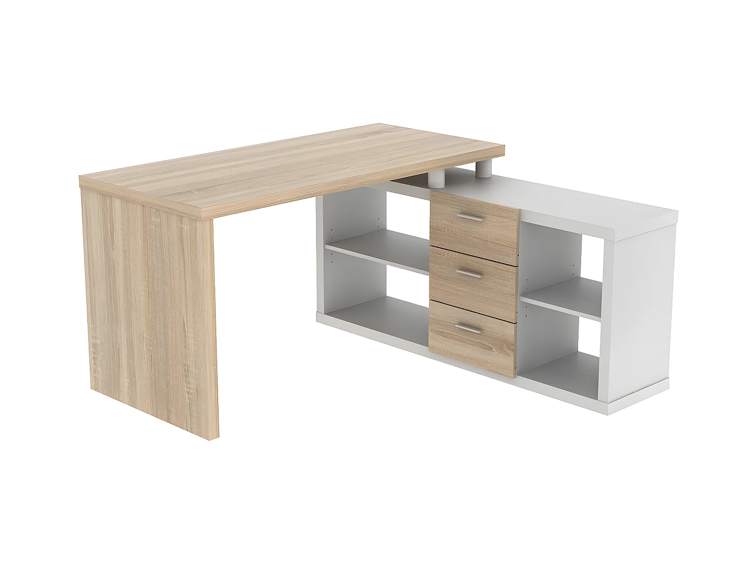 Bureau d'angle avec rangements ALDRIC III - Blanc & Chêne