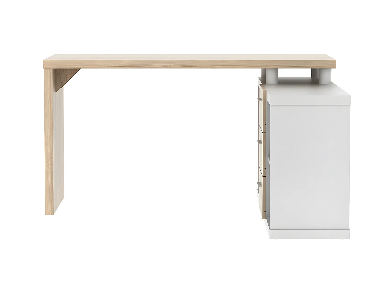 Bureau d'angle avec rangements ALDRIC III - Blanc & Chêne