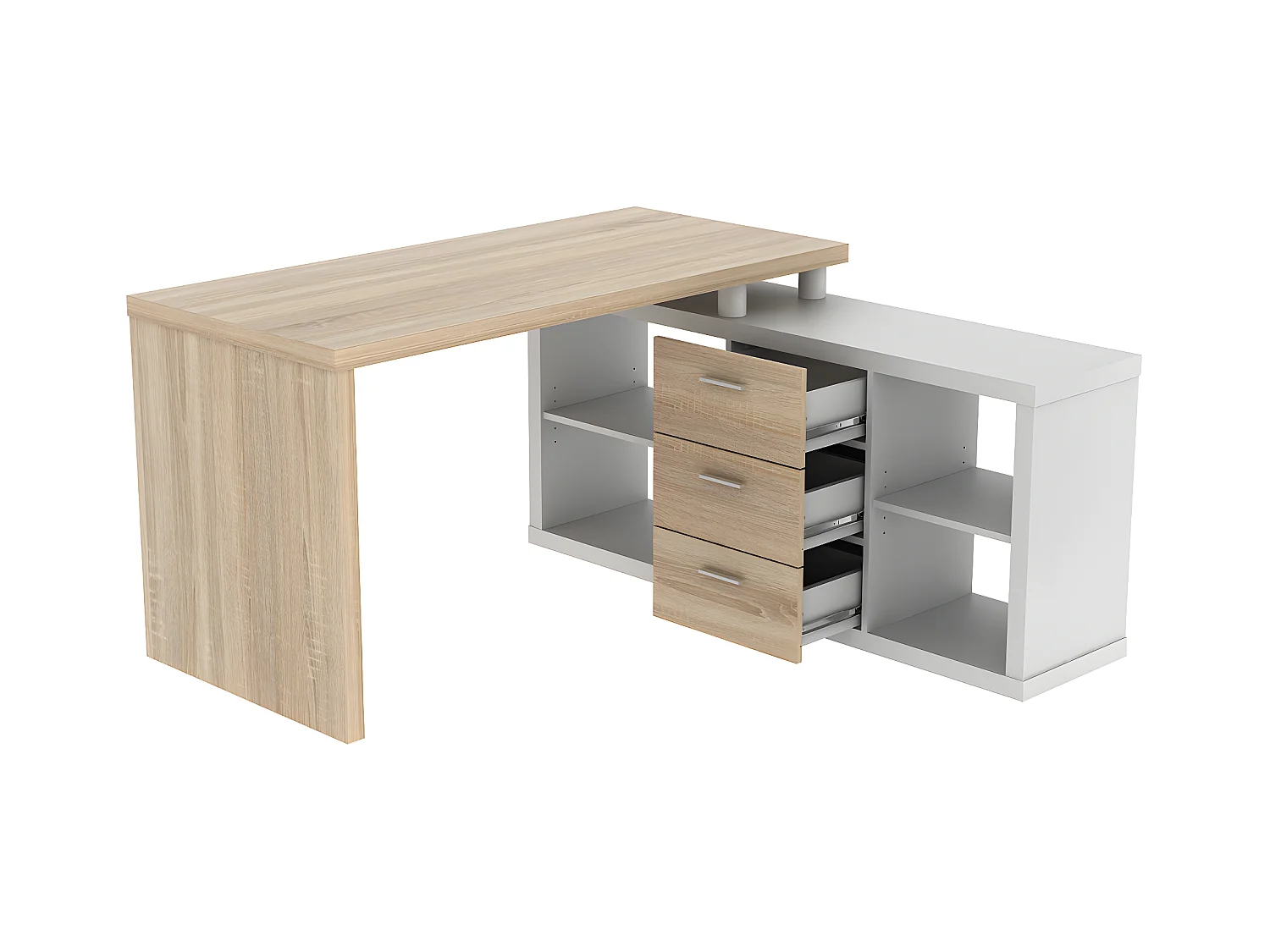 Bureau d'angle avec rangements ALDRIC III - Blanc & Chêne