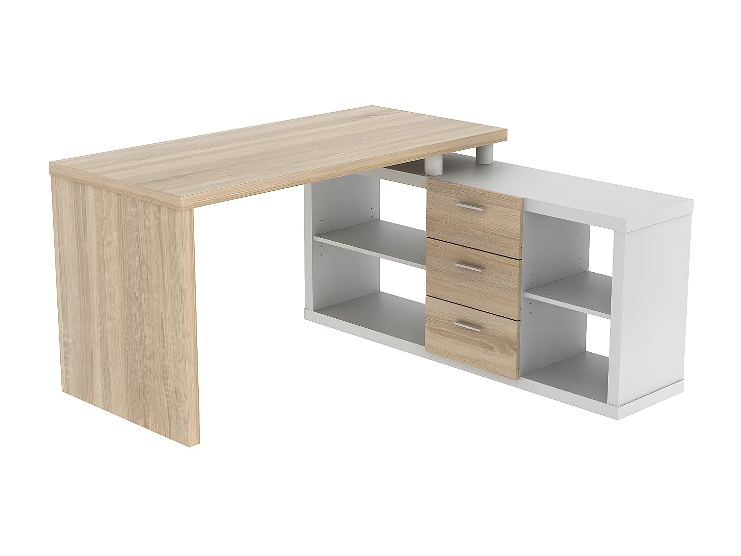 Eckschreibtisch mit Stauraum - Weiß & Eichefarben - ALDRIC III