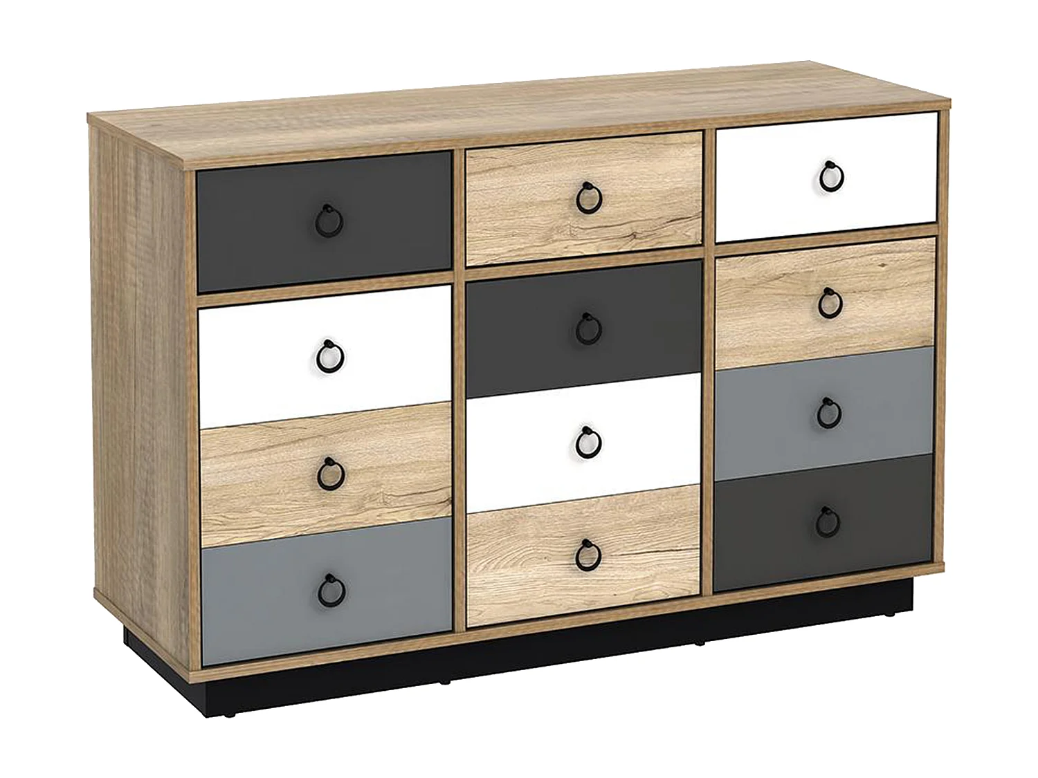 Cómoda 3 gavetas e 3 portas Cor: carvalho, branco e cinza - KRYPTON