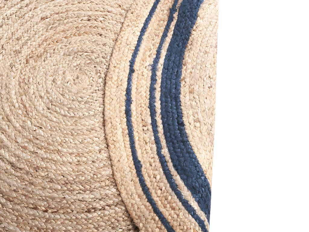 Teppich rund BHOPAL - Jute - D. 150 cm - Holzfarben & Blau