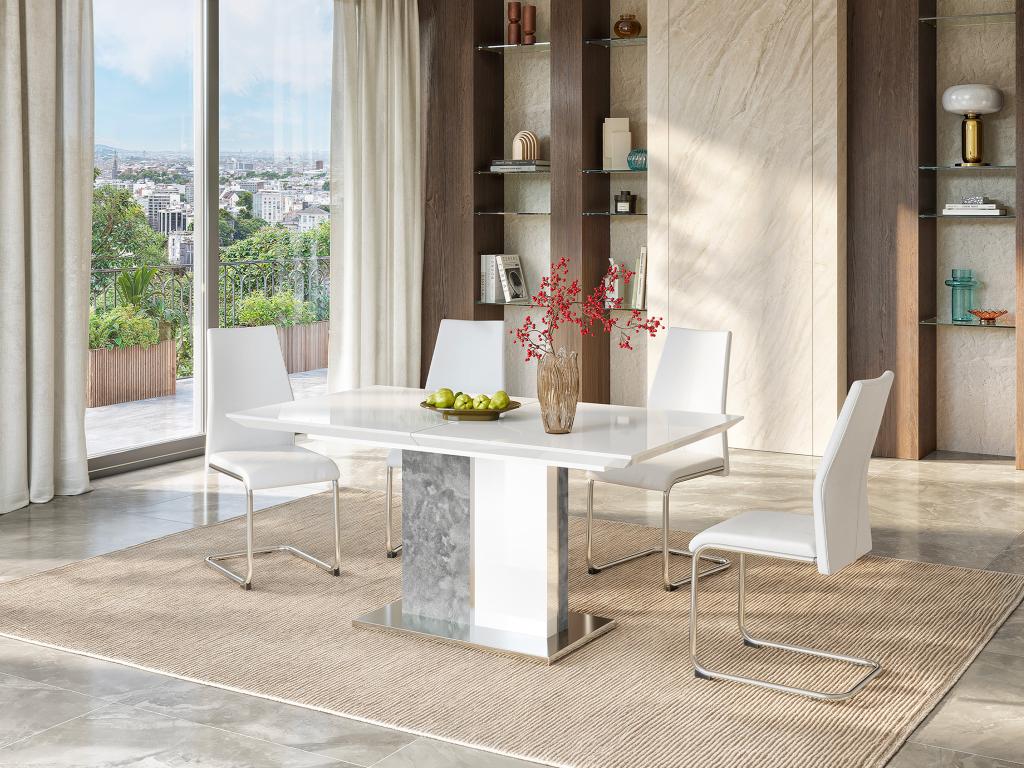 Esstisch ausziehbar - 6 bis 8 Personen - MDF - Weiß & Beton-Optik - EREN günstig online kaufen