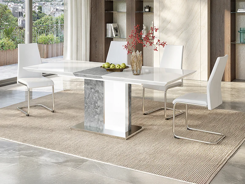 Tavolo da pranzo allungabile da 6 a 8 coperti MDF Bianco e calcestruzzo - EREN