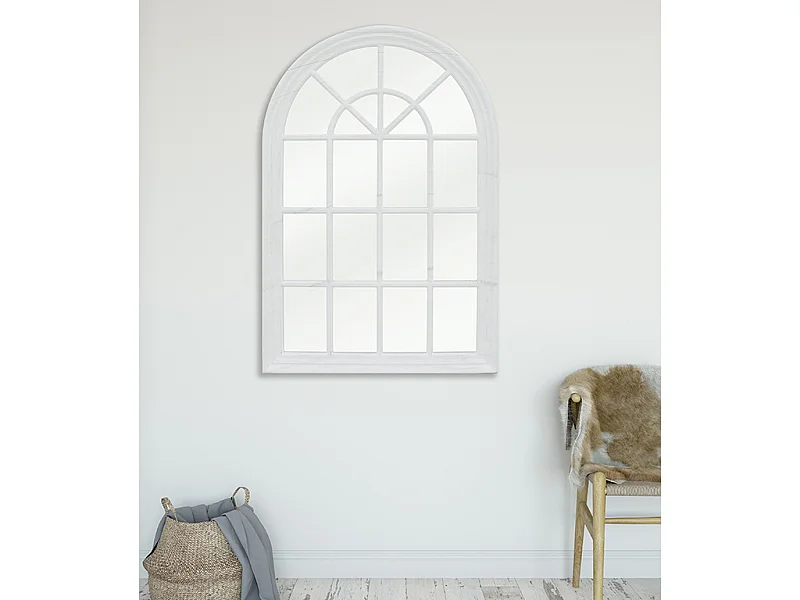 Specchio a finestra in legno di paulownia MONTESQUIEU - L 80 x H 120 cm - Bianco effetto invecchiato