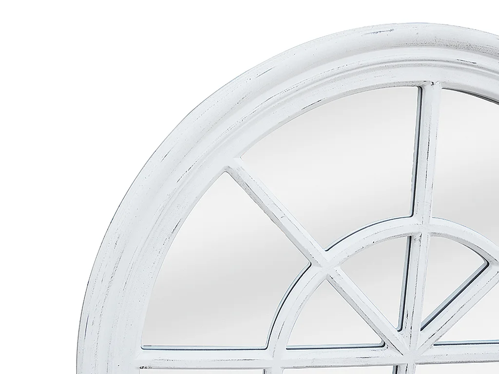 Miroir fenêtre en bois de paulownia - L. 80 x H. 120 cm - Blanc effet vieilli - MONTESQUIEU