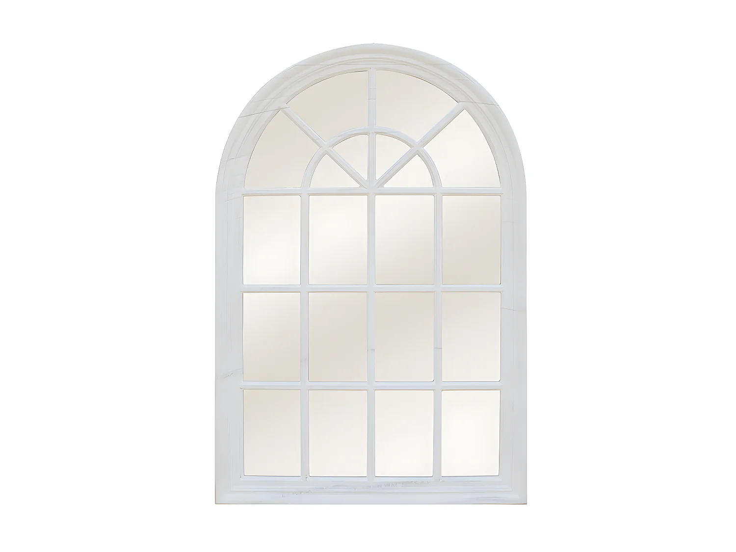 Miroir fenêtre en bois de paulownia - L. 80 x H. 120 cm - Blanc effet vieilli - MONTESQUIEU