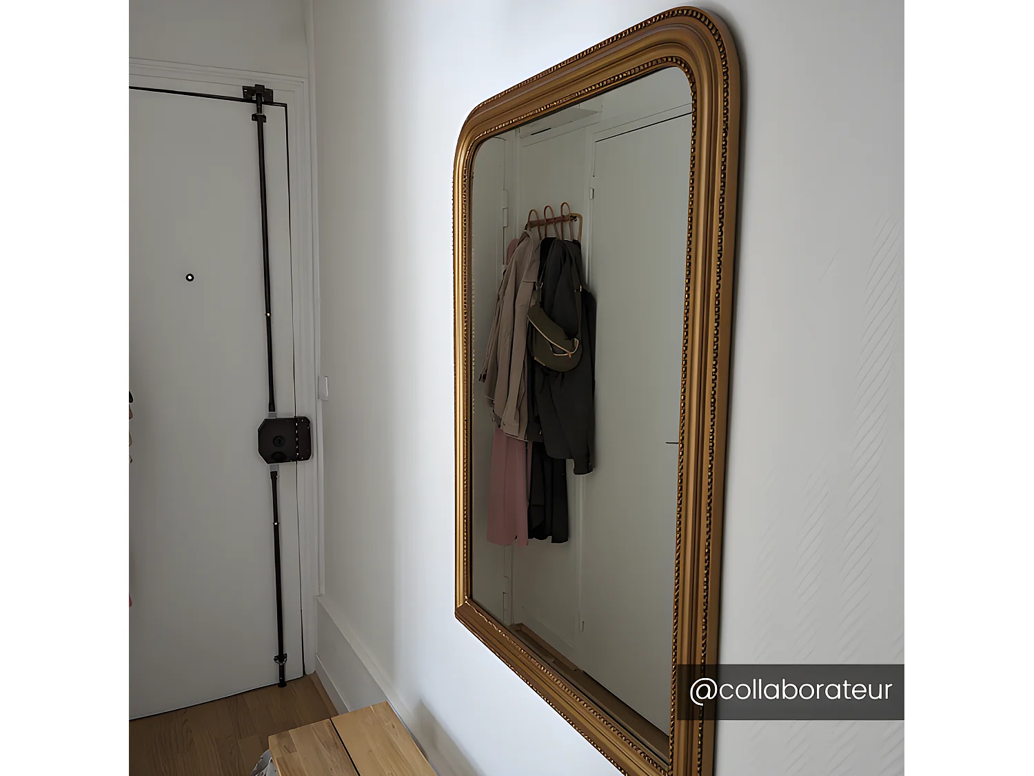 Specchio in legno di paulownia stile vintage - L. 80 x H. 110 cm - effetto ottone dorato -  HELOISE