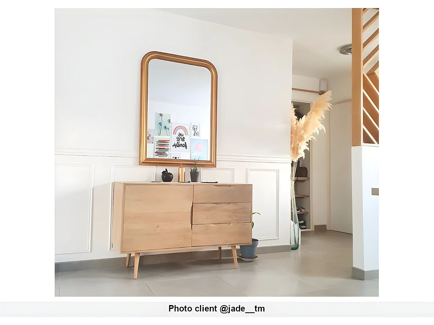 Specchio in legno di paulownia stile vintage - L. 80 x H. 110 cm - effetto ottone dorato -  HELOISE