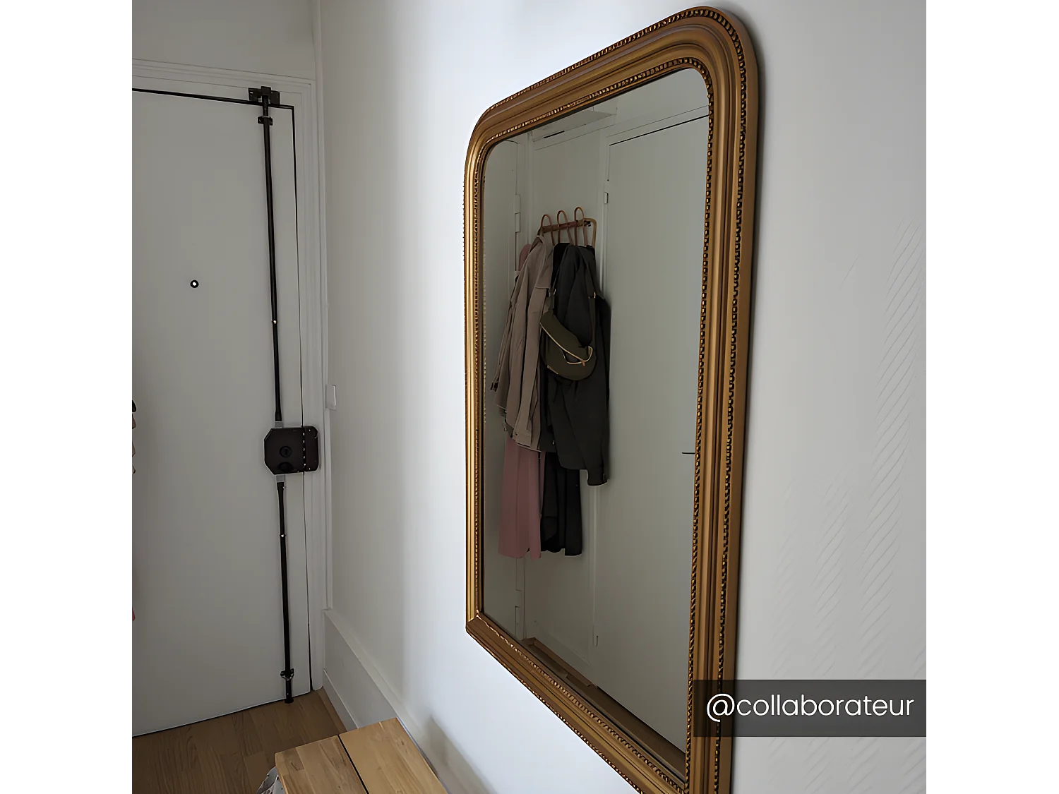 Miroir trumeau en bois de paulownia - L. 80 x H. 110 cm - Doré effet laiton - HELOISE