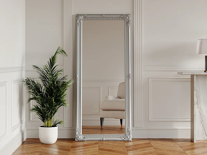 Miroir en bois d'eucalyptus avec moulures - L. 60 x H. 140 cm - Argenté - ELVIRE