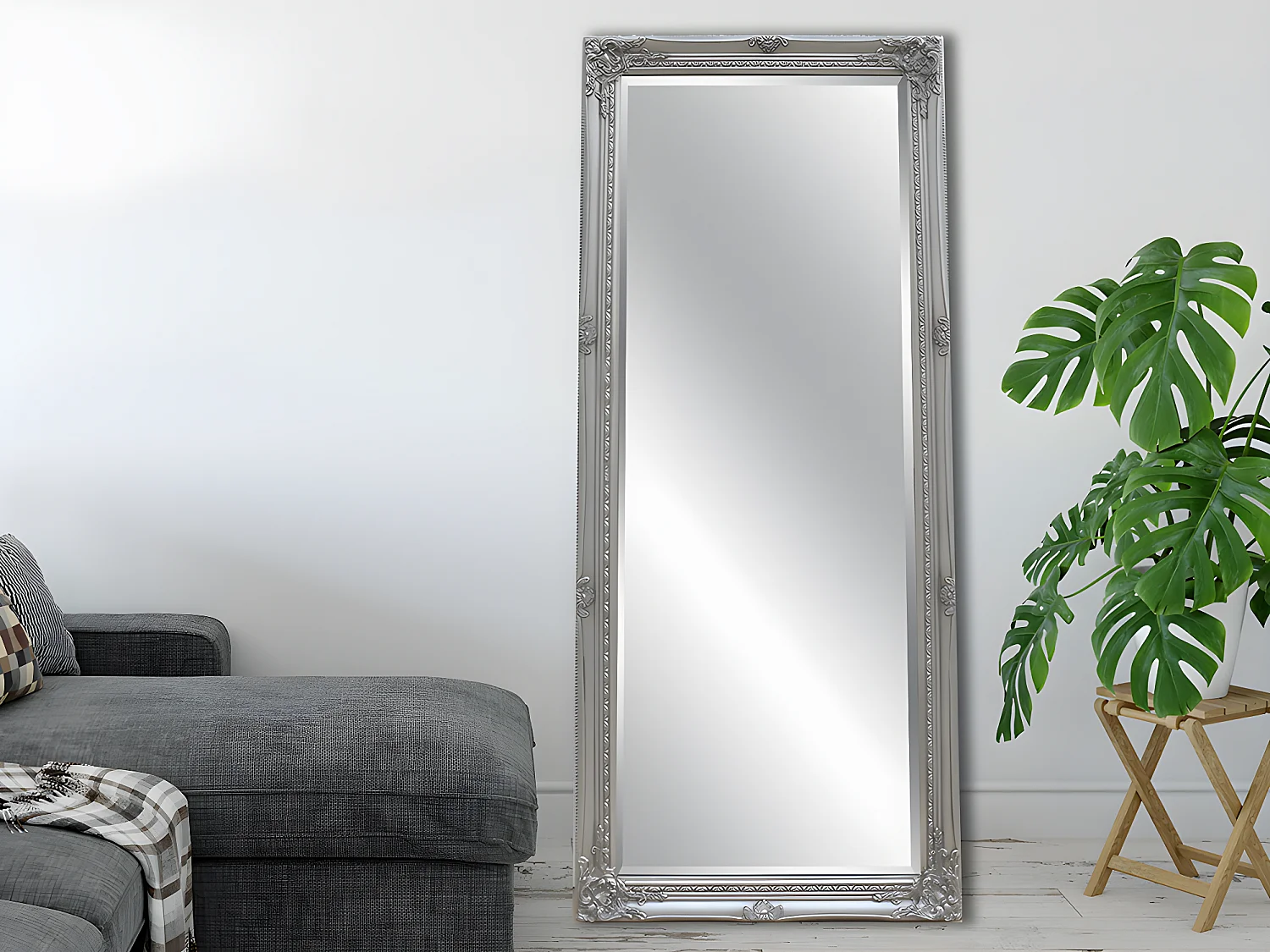 Specchio grande con modanature - 80 x 190 cm - Legno di eucalipto Argentato - ELVIRE