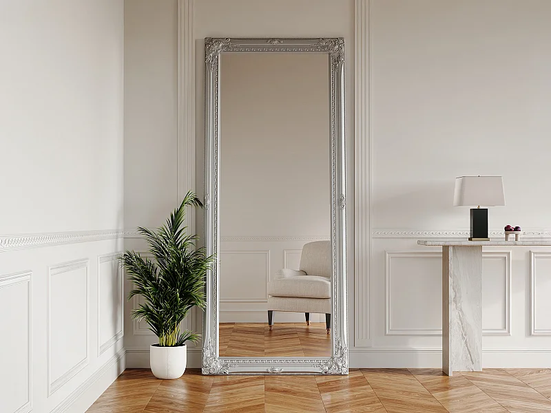Miroir en bois d'eucalyptus avec moulures - L. 80 x H. 190 cm - Argenté - ELVIRE