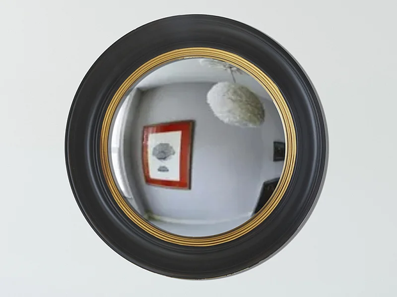 Miroir sorcière en bois de paulownia - D. 66 cm - Noir et doré effet laiton - FRANKLIN