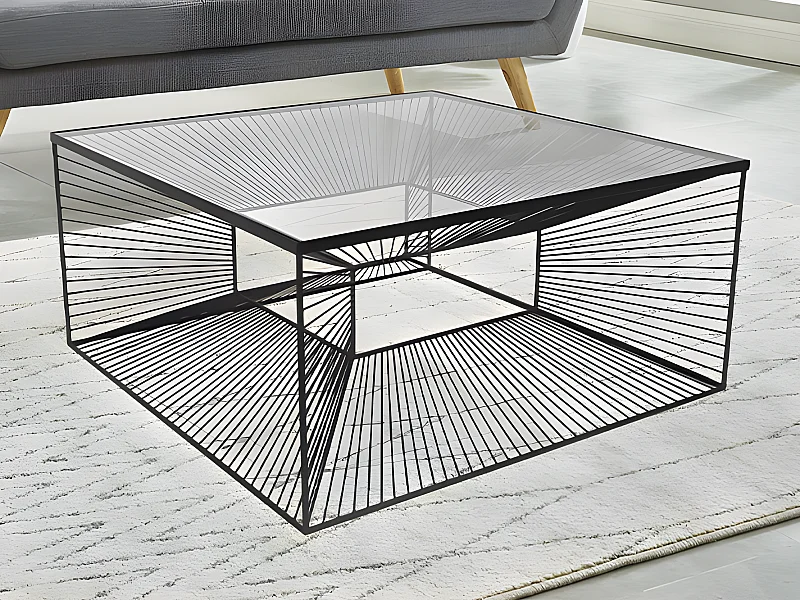 Table basse CLARENCE - Verre et Métal filaire - Noir