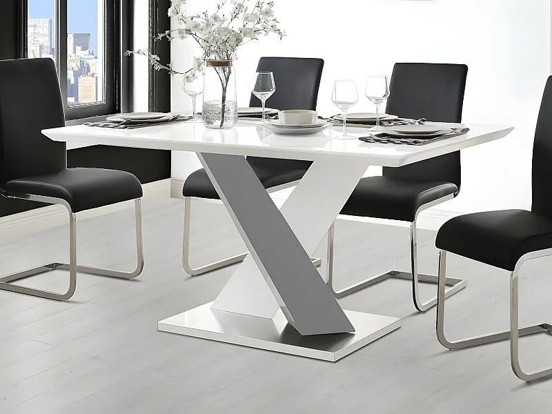 Table à manger SALVA - 6 personnes - MDF laqué - Blanc et anthracite