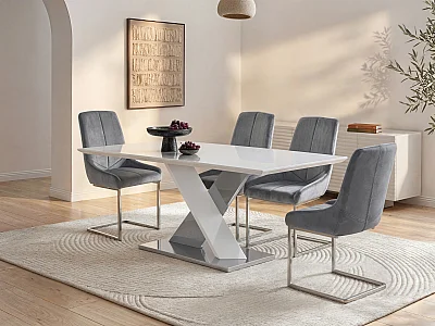 Table à manger SALVA - 6 personnes - MDF laqué - Blanc et anthracite