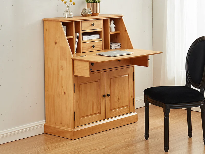 Secrétaire en pin et MDF - Coloris : Naturel clair - CLEORE