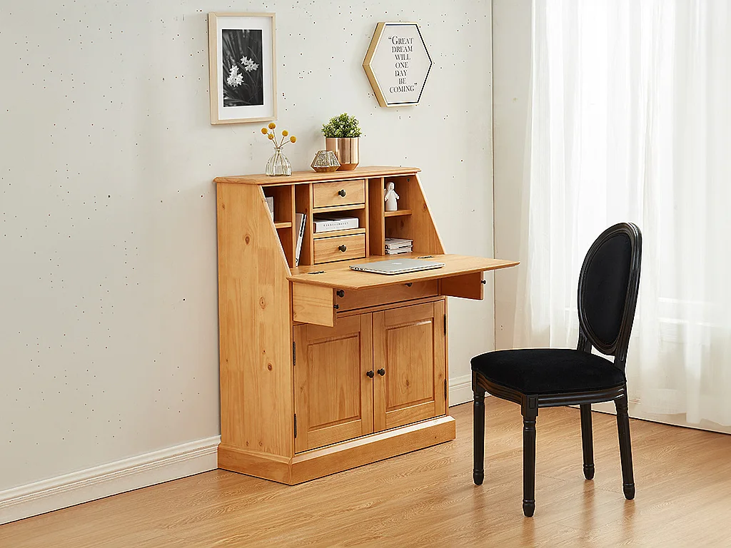 Secrétaire en pin et MDF - Coloris : Naturel clair - CLEORE