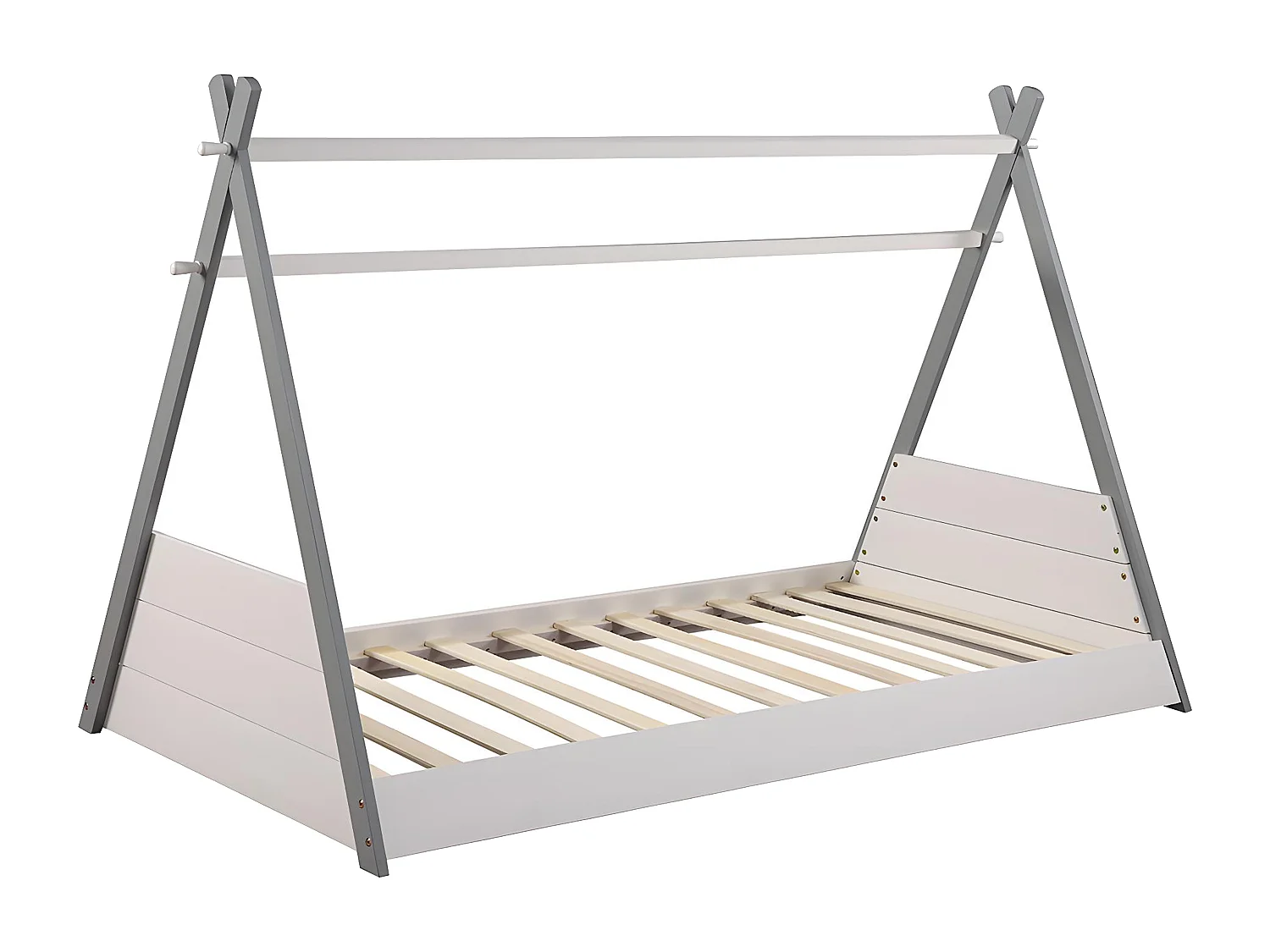 Lit tipi 90 x 190 cm - Pin - Coloris : Blanc et gris - SIOUX