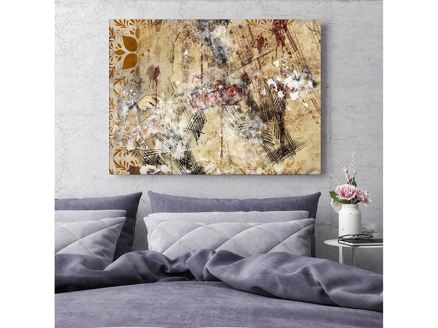 Tableau femme avec abstraction de violon - 120 x 80 cm
